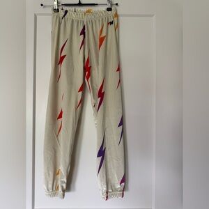 Aviator Nation Vibrant Lightning Bolt Pants Joggers Velour Vintage White Size XS